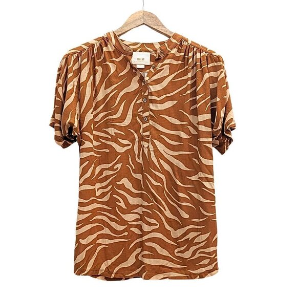 Anthropologie MAEVE Orange Zebra Striped Henley Short Sleeve Size S - Picture 2 of 7